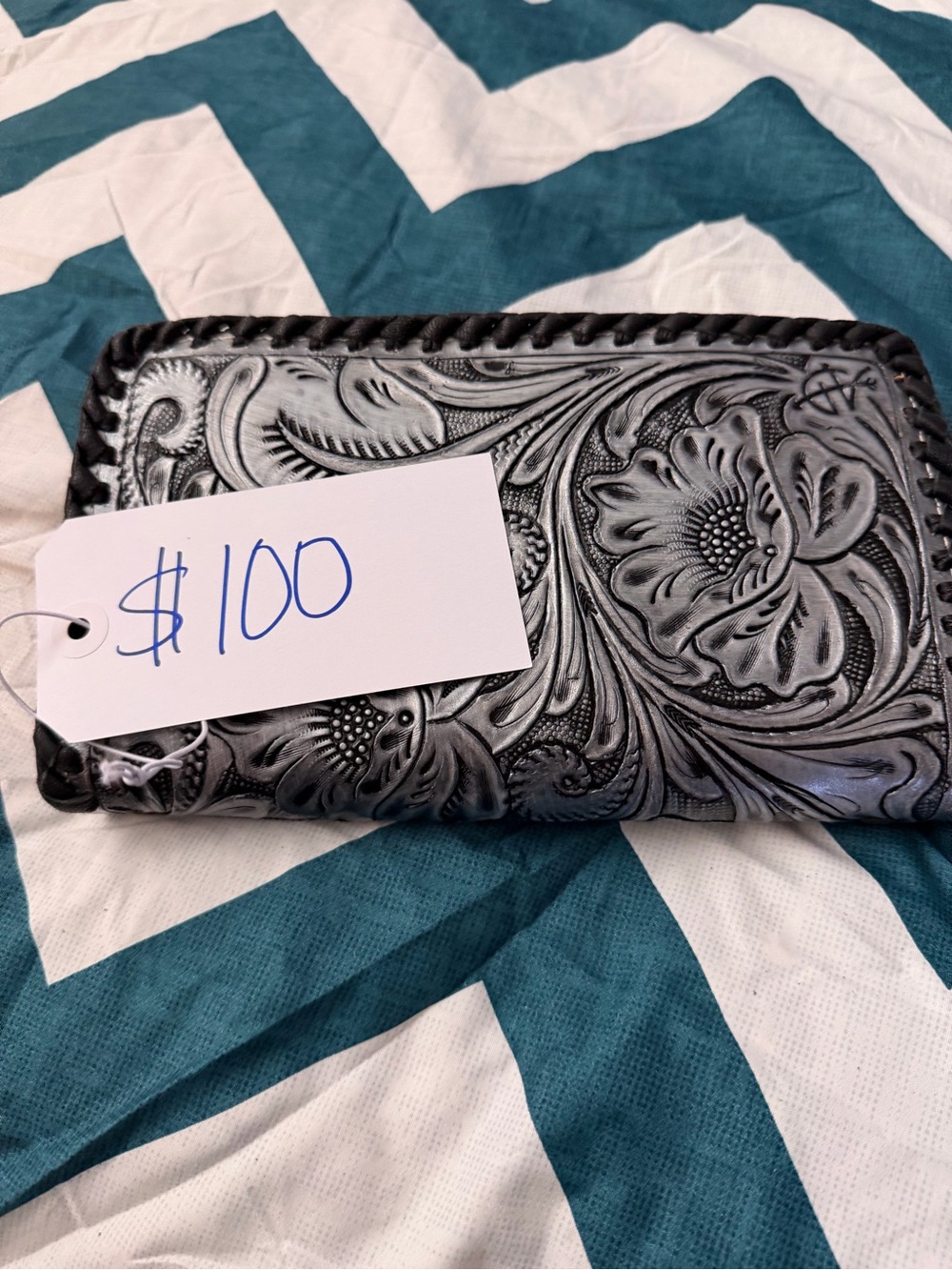 American Darling Tooled Floral Card Holder - Black & Silver